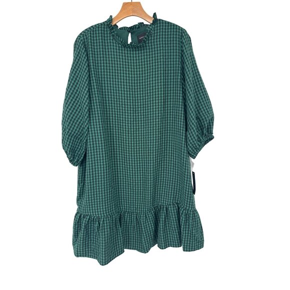 Donna Morgan dress womens size 14 Green Gingham crinkle Ruffle Hem mini new - Picture 2 of 7
